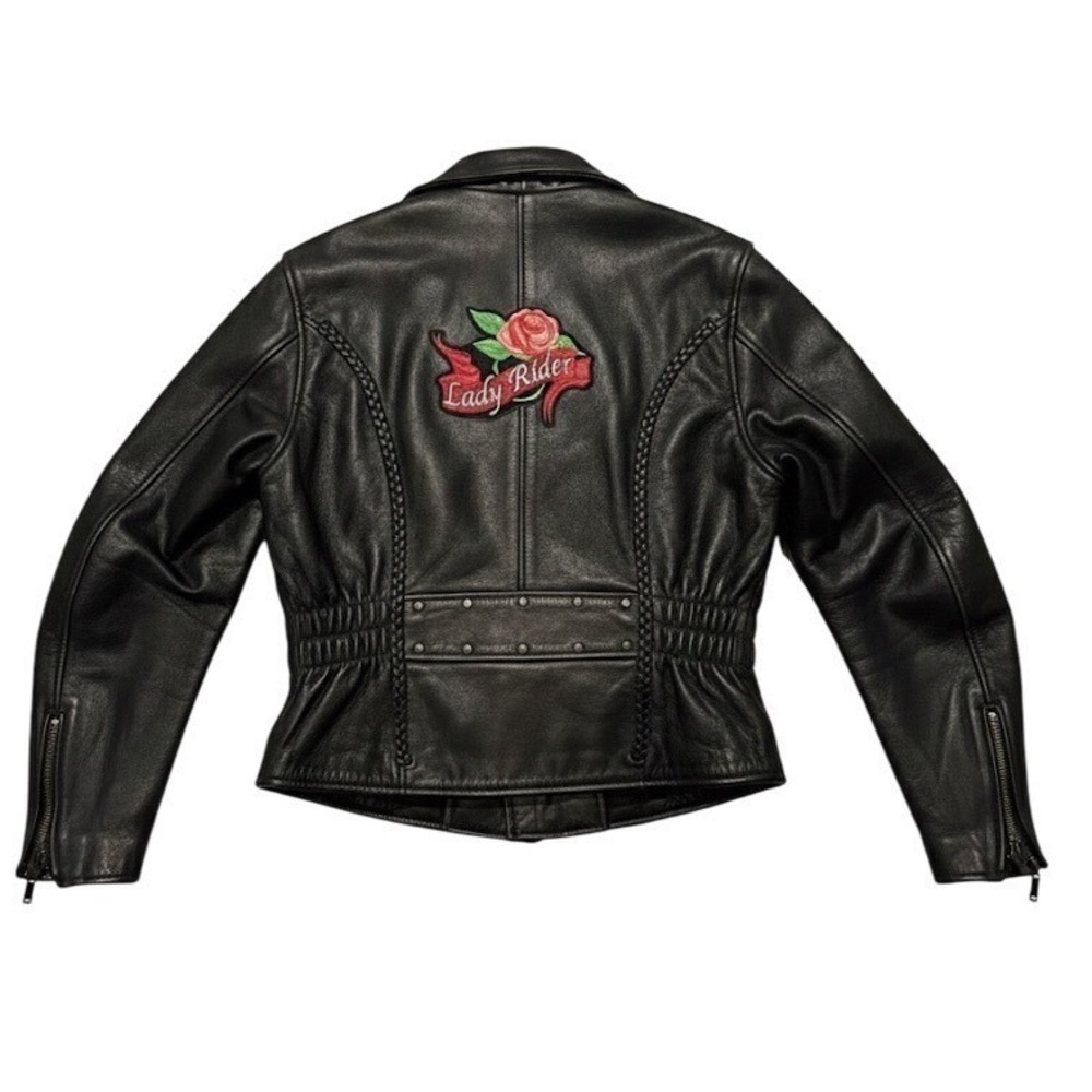 UNIK Leather Apparel‎ Womens Black Motorcycle Jacket Lady Rider Patch Biker M